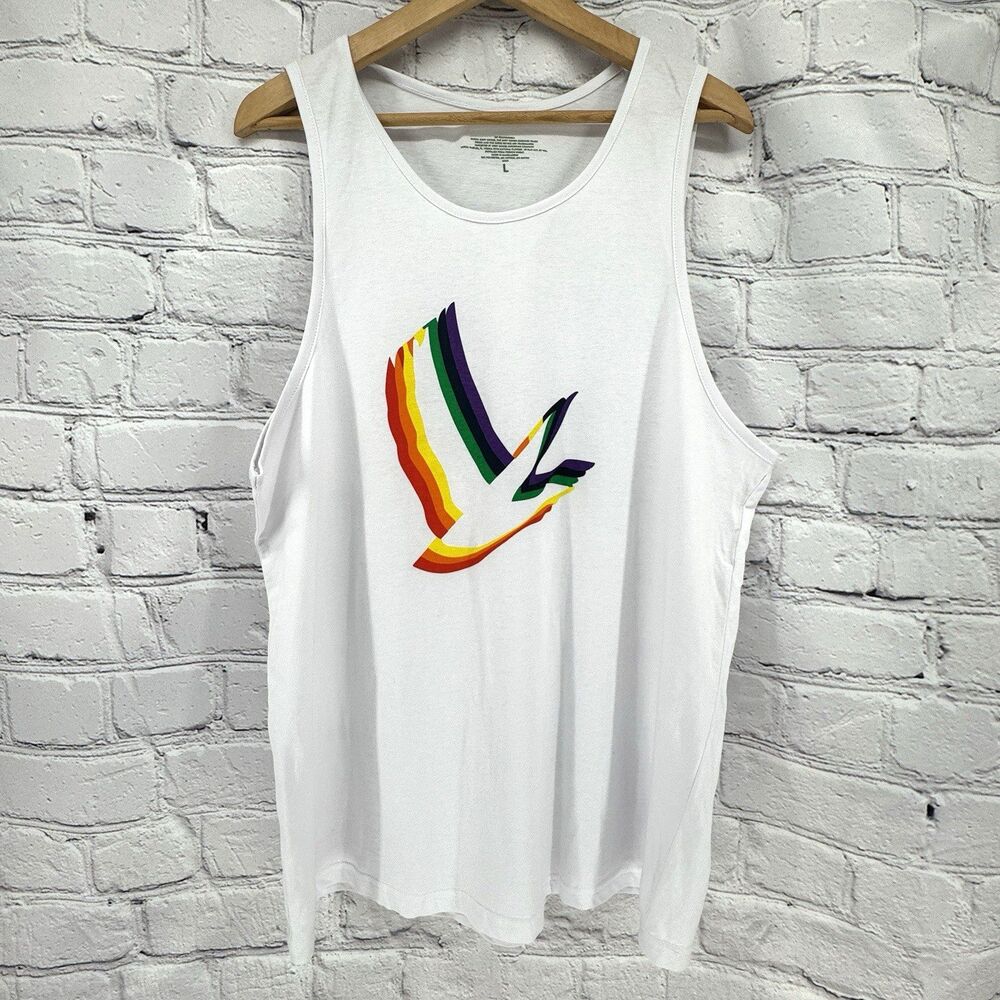 Grey Goose Vodka Tank Top Men's L White Pride Rainbow Goose Graphic